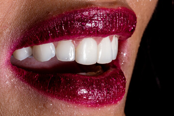 close up of lips with red lips