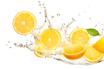 lemon slices splash with clear water isolated on white background