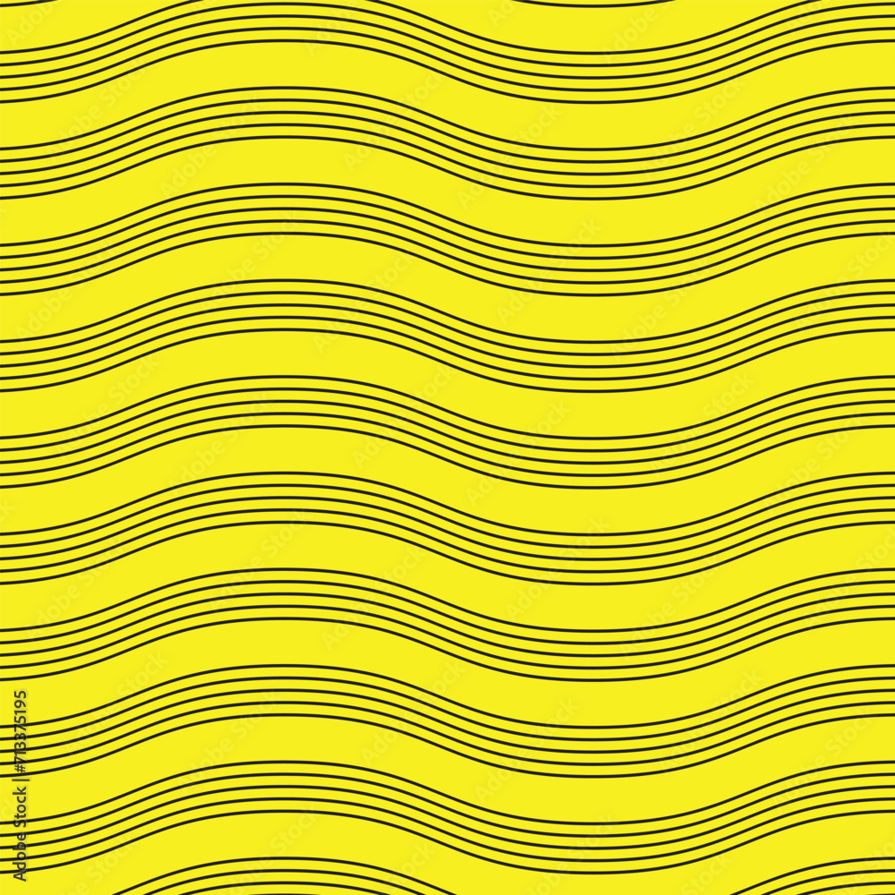 Poster abstract seamless minimalistic black thin wave line pattern on yellow.