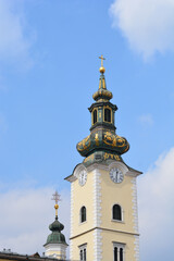 Fototapeta na wymiar Bell tower of the Church of Saint Mary in Zagreb, Croatia