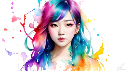 Fototapeta premium a close up of a person with colorful hair and a white background colorful art