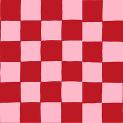 seamless repeating pattern with hand drawn checkerboard in cotton candy pink and red. Soft pink and red checker for Valentines day, girls, cosmetics, teen projects and more - obrazy, fototapety, plakaty