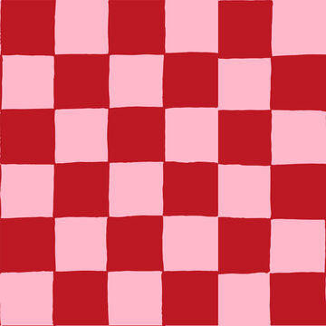 seamless repeating pattern with hand drawn checkerboard in cotton candy pink and red. Soft pink and red checker for Valentines day, girls, cosmetics, teen projects and more