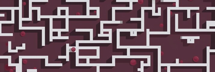 Random maze generator in the style of Jordn Grimmer, flat vector, burgundy and gray 