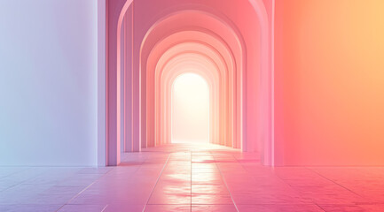 A futuristic archway background, framed by pink coral walls.