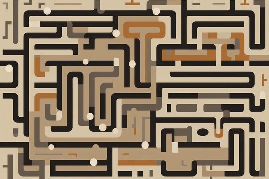 Random maze generator in the style of Jordn Grimmer, flat vector, brown and gray 