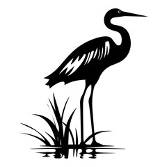 Obraz premium heron on water black silhouette logo svg vector, heron on water icon illustration.