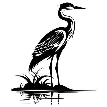 heron on water black silhouette logo svg vector, heron on water icon illustration.