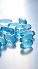 Soft gelatin capsules of blue color containing vitamins or oil