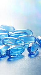 Soft gelatin capsules of blue color containing vitamins or oil