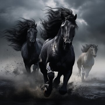 Very nice black horses image Generative AI