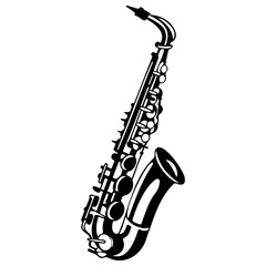 Fototapeta na wymiar Saxophone black silhouette logo svg vector, Saxophone icon illustration.