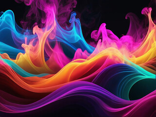 Abstract background with multicolored smoke waves creating neon glow. Art design