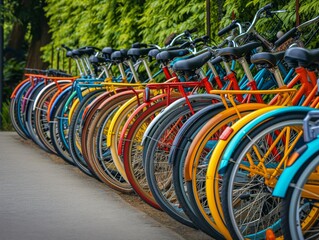 Fototapeta premium Colorful bikes on a bike rack.
