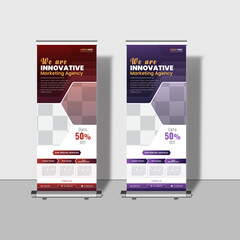 Modern creative corporate business roll up banner design signage retractable banner with multiple trendy colors design vector bundle template