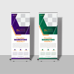 Modern creative corporate business roll up banner design signage retractable banner with multiple trendy colors design vector bundle template