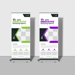 Modern creative corporate business roll up banner design signage retractable banner with multiple trendy colors design vector bundle template