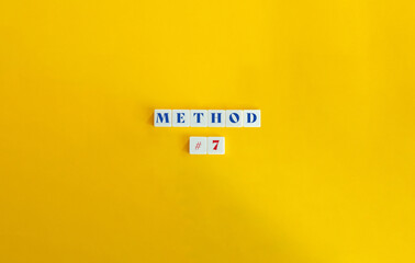 Method 7 Banner and Background Image. Block Letter Tiles on Yellow Background. Minimalist Aesthetic.