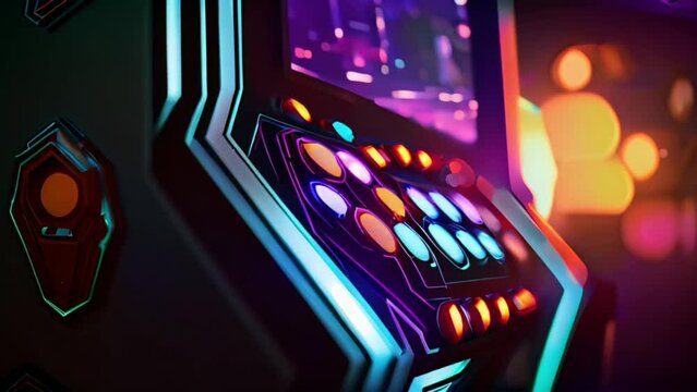 Neon arcade computer video game with vivid lights and colours Generative AI