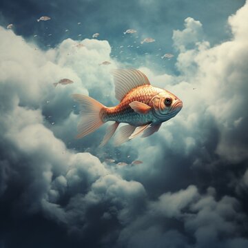 Swimming among clouds fish images Generative AI