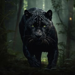 Terrible black panther forest images Generative AI