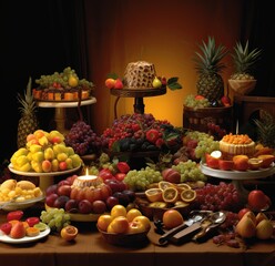 Fototapeta na wymiar A table topped with lots of different types of fruit