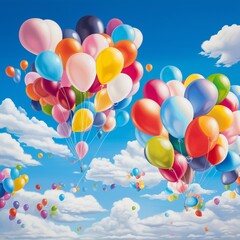 Naklejka premium Sky white clouds and colorful balloons flying images Generative AI