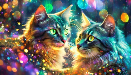 gatos em fundo colorido, explosão de cores - obrazy, fototapety, plakaty