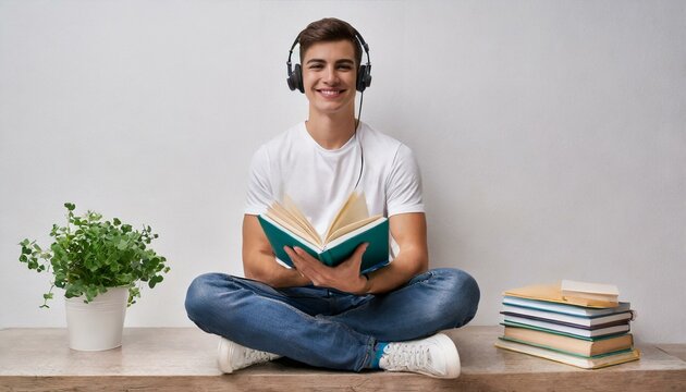 estudante moderno sentado com livro aberto, crescimento e educação