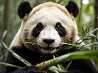 Giant panda eating bamboo.