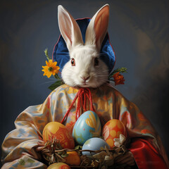 Easter - Cute Bunny In Eggs , Generative Ai 