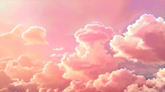fluffy clouds in the pink sky