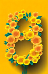 number 8 from yellow flowers on yellow background card