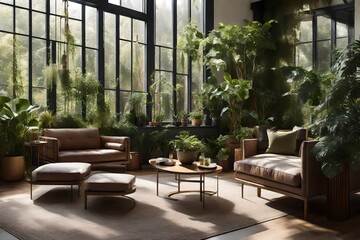 an ultra-realistic and detailed image of an indoor garden sitting space