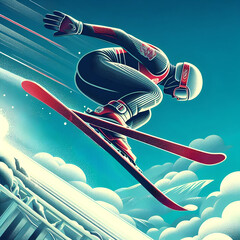 Ski jumper in mid air - obrazy, fototapety, plakaty