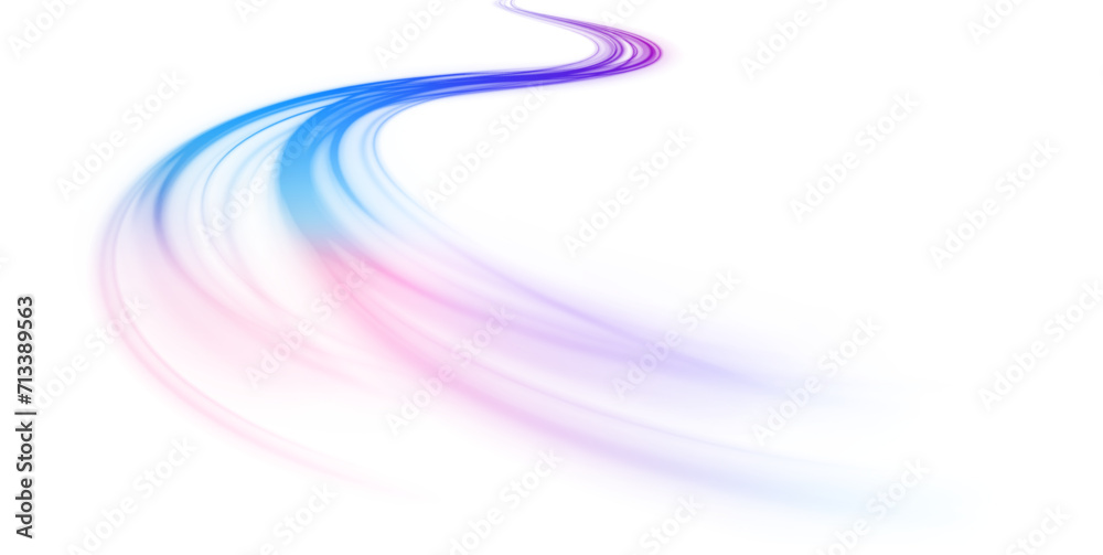 Poster Abstract background in blue and purple neon glow colors. Vector png blue glowing lines air flow effect. Speed connection background.	