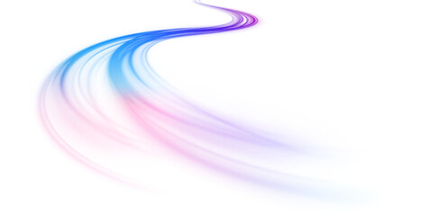 Abstract background in blue and purple neon glow colors. Vector png blue glowing lines air flow effect. Speed connection background.	