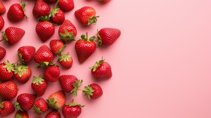 Vibrant Overhead View of Juicy Strawberries on Pink Background with Copy Space – Fresh and Tasty Summer Snack