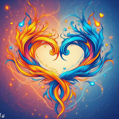 Burning heart. Twin flame logo. Esoteric concept of spiritual love. Illustration on black background for web sites, wallpapers and much more. Created using generative ai tools.
