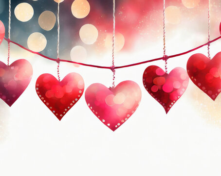 valentine background with hearts on a string depicting love and affection with a bokeh background