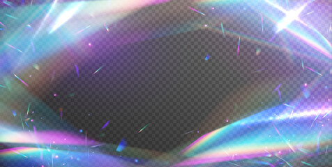 Abstract color light effect background with sparks. Rainbow colorful light prism effect, transparent background. Aurora borealis transparent light effect.	