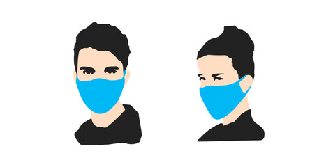 Man and woman wearing protective mask epidemic virus vector
