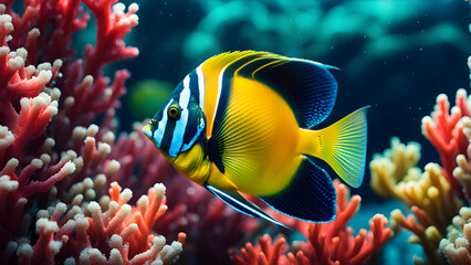 Fototapeta na wymiar A colorful fish swimming in the ocean