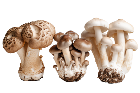 3 different types of funghi mushrooms next to eachother