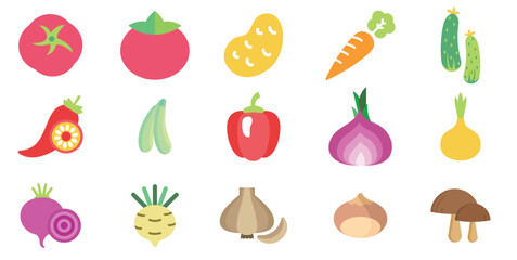 Vegetables color set vector kitchen food