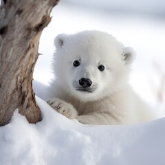 Obraz premium Polar white baby bear images Generative AI