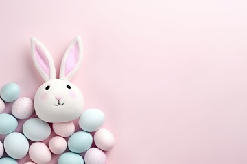 Bunny shaped easter egg kawaii soft pastel color christian holiday background