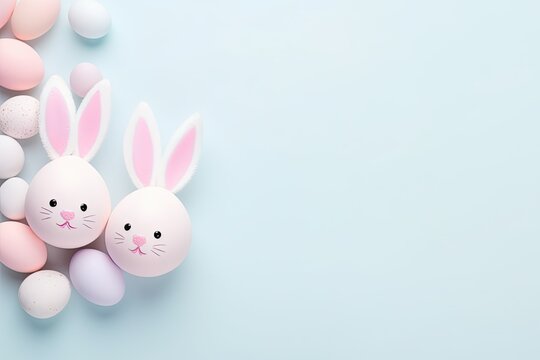 Bunny shaped easter egg kawaii soft pastel color christian holiday background