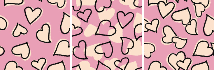 abstract heart seamless pattern for valentines day gifting stationary teens girls ladies fashion and nightwear. cute pretty vector with texture and abstract background, pink cream and black. 