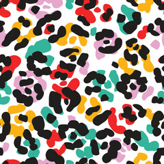 seamless leopard skin pattern. Animal skin vector pattern. Rainbow colours. bold fun bright colours for summer spring girls teens woman fashion swimwear nightwear and stationary. African jungle print